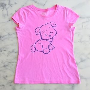 Justice 100% Cotton Pink Short Sleeve Tee with painted sparkle cute puppy.